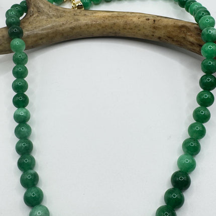 Vintage Green Jade Deco Beaded Necklace - Silver Bronze-Jade Inspired Treasures-TomWayne Jewelers