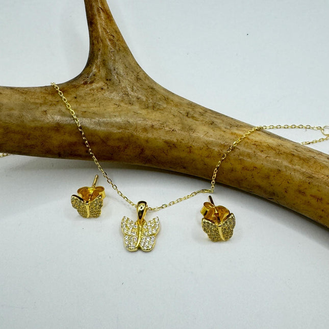Vintage Butterfly Set | Gold 925 Sterling Silver Necklace and Earrings | Elegant Jewelry Gift-TomWayne Jewelers