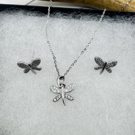 Vintage Dragonfly Set | 925 Sterling Silver Necklace and Earrings | Elegant Jewelry Gift-TomWayne Jewelers