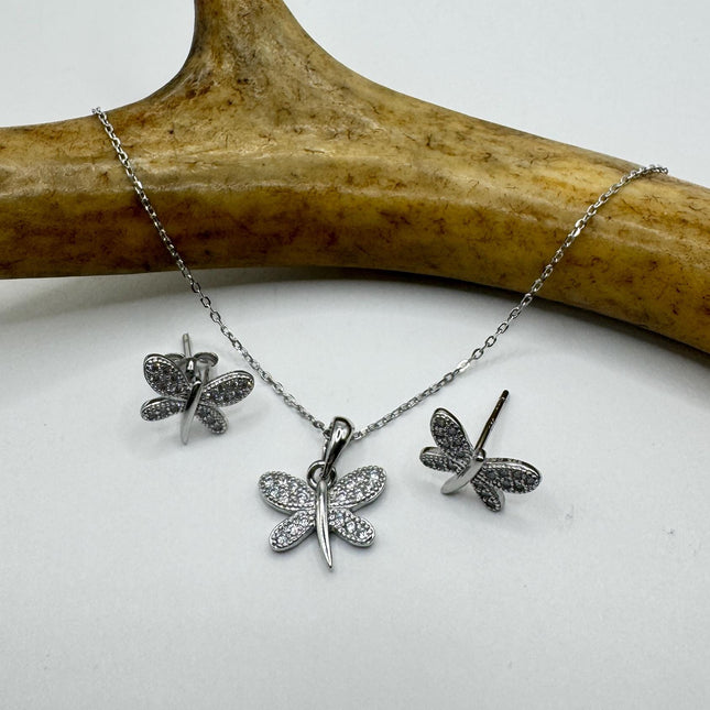 Vintage Dragonfly Set | 925 Sterling Silver Necklace and Earrings | Elegant Jewelry Gift