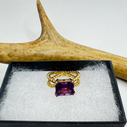 Vintage Purple Amethyst Ring Band Golden 925 Sterling Silver cocktail statement ring-Rings-TomWayne Jewelers