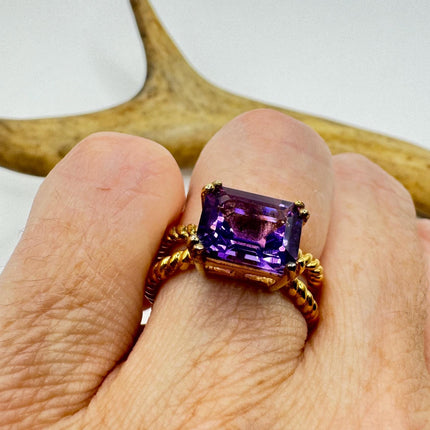 Vintage Purple Amethyst Ring Band Golden 925 Sterling Silver cocktail statement ring-Rings-TomWayne Jewelers