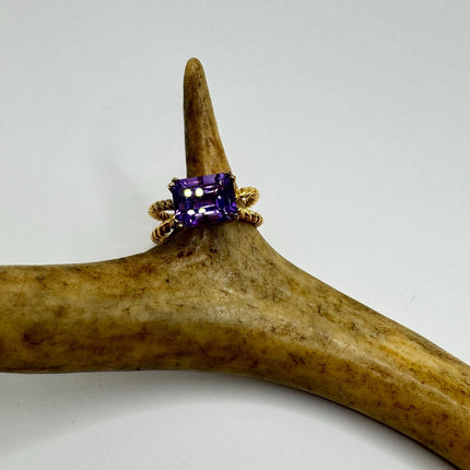 Vintage Purple Amethyst Ring Band Golden 925 Sterling Silver cocktail statement ring-Rings-TomWayne Jewelers