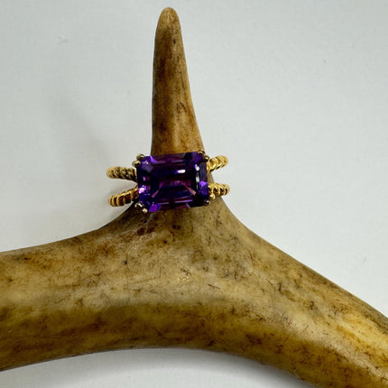 Vintage Purple Amethyst Ring Band Golden 925 Sterling Silver cocktail statement ring-Rings-TomWayne Jewelers