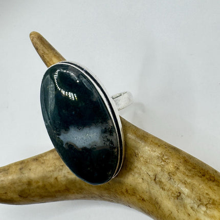 Vintage Green Moss Agate Silver Bronze Ring: Statement Jewelry-Rings-TomWayne Jewelers