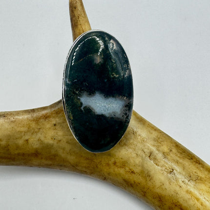Vintage Green Moss Agate Silver Bronze Ring: Statement Jewelry-Rings-TomWayne Jewelers