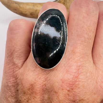 Vintage Green Moss Agate Silver Bronze Ring: Statement Jewelry-Rings-TomWayne Jewelers