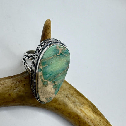 Vintage Green Turquoise Silver Bronze Ring: Statement Jewelry-Rings-TomWayne Jewelers