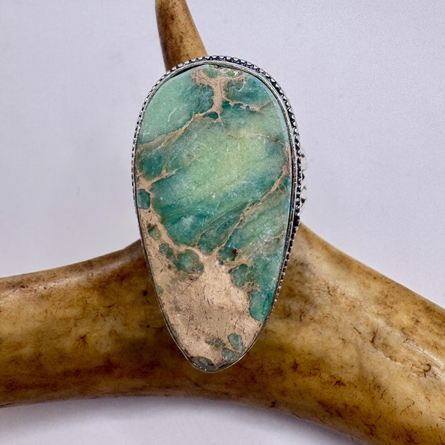 Vintage Green Turquoise Silver Bronze Ring: Statement Jewelry-Rings-TomWayne Jewelers