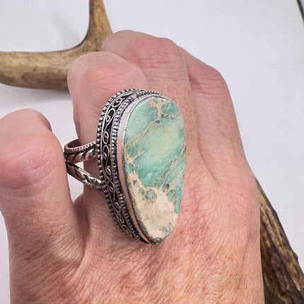 Vintage Green Turquoise Silver Bronze Ring: Statement Jewelry-Rings-TomWayne Jewelers