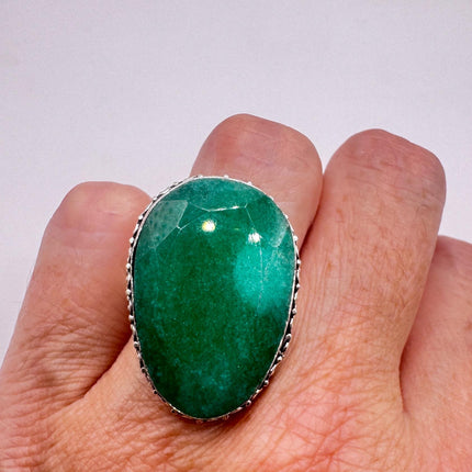 Vintage Green Emerald Boho Cocktail Ring Silver-Rings-TomWayne Jewelers