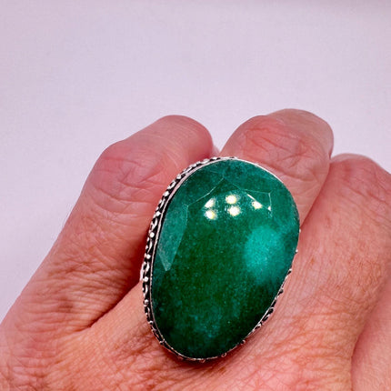 Vintage Green Emerald Boho Cocktail Ring Silver-Rings-TomWayne Jewelers