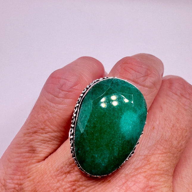 Vintage Green Emerald Boho Cocktail Ring Silver-Rings-TomWayne Jewelers