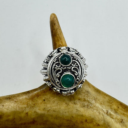 Vintage Silver Bronze Poison Ring | Retro Green Chrysoprase Unique Gift Statement Ring-Rings-TomWayne Jewelers
