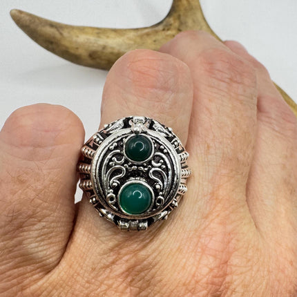 Vintage Silver Bronze Poison Ring | Retro Green Chrysoprase Unique Gift Statement Ring-Rings-TomWayne Jewelers