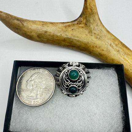 Vintage Silver Bronze Poison Ring | Retro Green Chrysoprase Unique Gift Statement Ring-Rings-TomWayne Jewelers