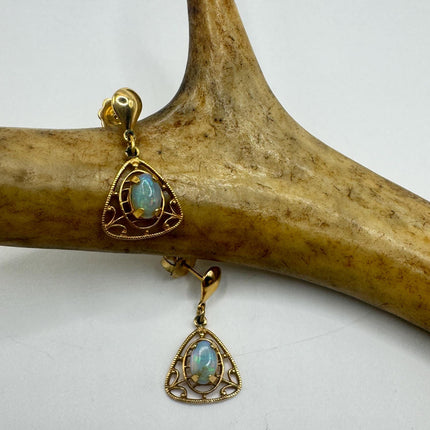 Vintage Tiny Opal Earrings | White Fire Opal Dangle Gold Filled-Earrings-TomWayne Jewelers