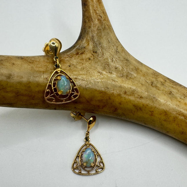 Vintage Tiny Opal Earrings | White Fire Opal Dangle Gold Filled-Earrings-TomWayne Jewelers