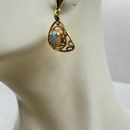 Vintage Tiny Opal Earrings | White Fire Opal Dangle Gold Filled-Earrings-TomWayne Jewelers