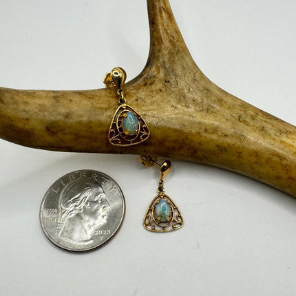 Vintage Tiny Opal Earrings | White Fire Opal Dangle Gold Filled-Earrings-TomWayne Jewelers