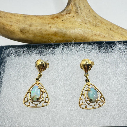 Vintage Tiny Opal Earrings | White Fire Opal Dangle Gold Filled-Earrings-TomWayne Jewelers