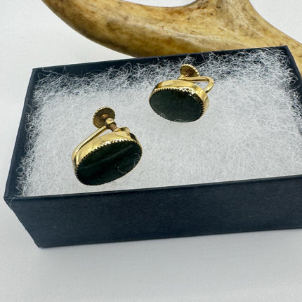 Green Nephrite Jade Clip-On Earrings Gold Filled Delicate Screw Back Design-Earrings-TomWayne Jewelers