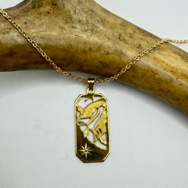 Vintage Diamond Gold Filled Bird Necklace: Minimalist Charm Pendant-Necklaces-TomWayne Jewelers