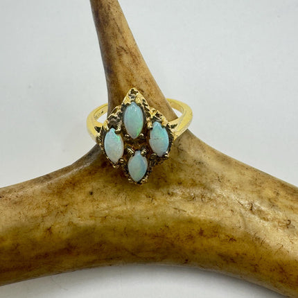 Vintage Opal Ring: White Fire Opal, Golden Sterling Silver Band-Rings-TomWayne Jewelers