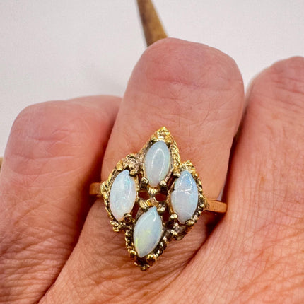 Vintage Opal Ring: White Fire Opal, Golden Sterling Silver Band-Rings-TomWayne Jewelers