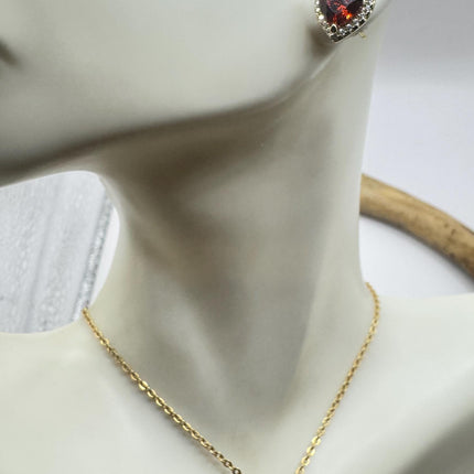 vintage red heart garnet set gold 925 sterling silver necklace and earrings-TomWayne Jewelers
