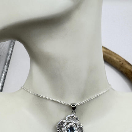 Vintage Blue Topaz Flower Set 925 sterling Silver Necklace and Earrings-TomWayne Jewelers