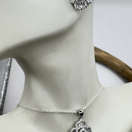 Vintage Blue Topaz Flower Set 925 sterling Silver Necklace and Earrings-TomWayne Jewelers
