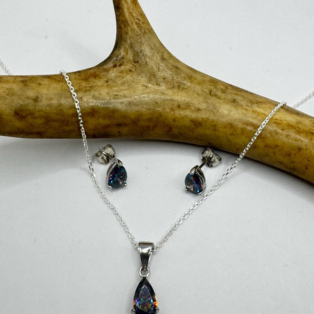 Vintage Blue Mystic Topaz Set 925 sterling Silver Necklace and Earrings-TomWayne Jewelers