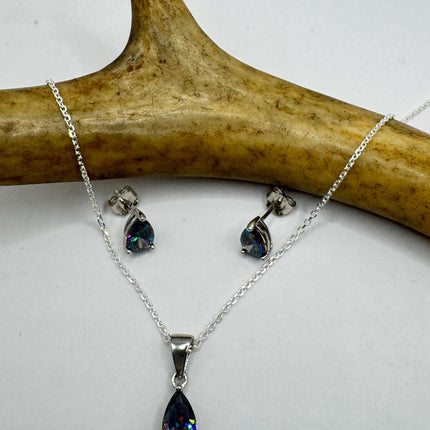 Vintage Blue Mystic Topaz Set 925 sterling Silver Necklace and Earrings-TomWayne Jewelers