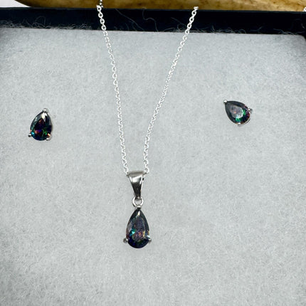Vintage Blue Mystic Topaz Set 925 sterling Silver Necklace and Earrings-TomWayne Jewelers
