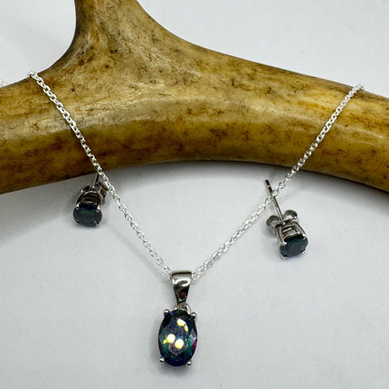 Vintage Blue Mystic Topaz Set 925 Sterling Silver Necklace and Earrings-TomWayne Jewelers