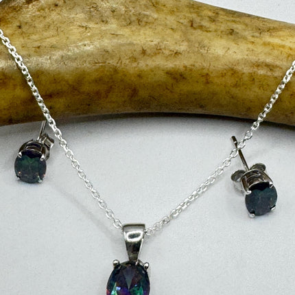 Vintage Blue Mystic Topaz Set 925 Sterling Silver Necklace and Earrings-TomWayne Jewelers