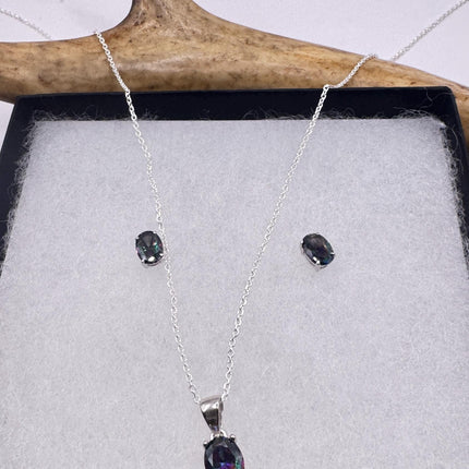 Vintage Blue Mystic Topaz Set 925 Sterling Silver Necklace and Earrings-TomWayne Jewelers
