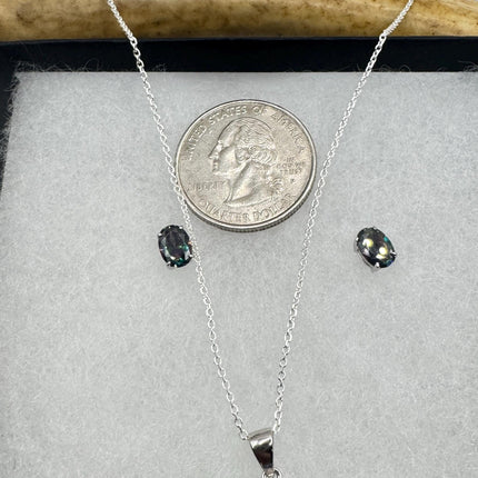 Vintage Blue Mystic Topaz Set 925 Sterling Silver Necklace and Earrings-TomWayne Jewelers