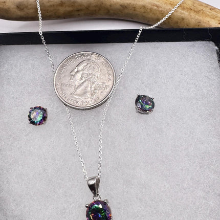 Vintage Blue Mystic Topaz Set 925 sterling Silver Necklace and Earrings-TomWayne Jewelers