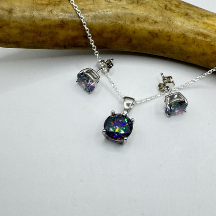 Vintage Blue Mystic Topaz Set 925 sterling Silver Necklace and Earrings-TomWayne Jewelers