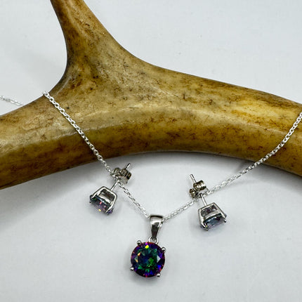 Vintage Blue Mystic Topaz Set 925 sterling Silver Necklace and Earrings-TomWayne Jewelers