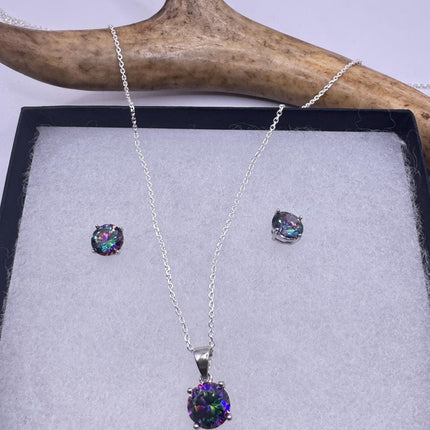 Vintage Blue Mystic Topaz Set 925 sterling Silver Necklace and Earrings-TomWayne Jewelers