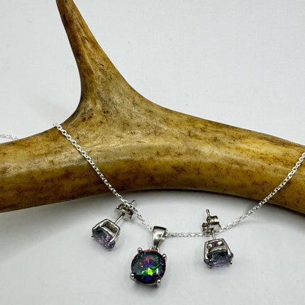 Vintage Blue Mystic Topaz Set 925 sterling Silver Necklace and Earrings-TomWayne Jewelers
