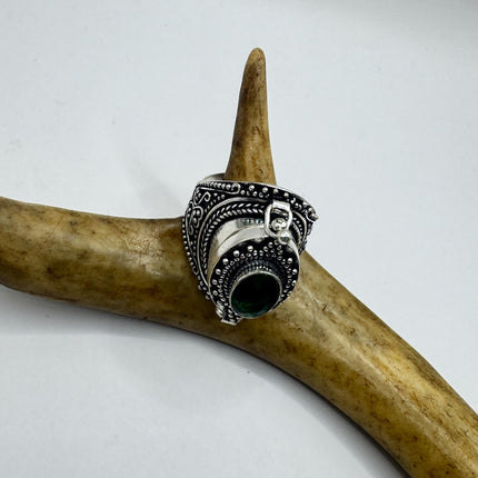 Vintage Silver Bronze Poison Ring | Retro Green Crystal Statement Ring-Rings-TomWayne Jewelers