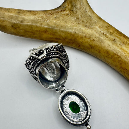 Vintage Silver Bronze Poison Ring | Retro Green Crystal Statement Ring-Rings-TomWayne Jewelers
