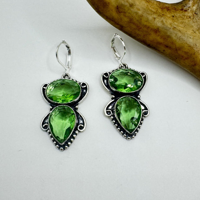 Vintage Green Glass Dangle Earrings Sterling Silver Leverbacks-Earrings-TomWayne Jewelers