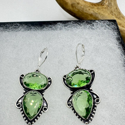 Vintage Green Glass Dangle Earrings Sterling Silver Leverbacks-Earrings-TomWayne Jewelers