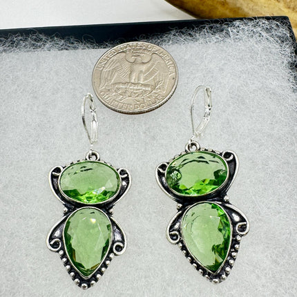 Vintage Green Glass Dangle Earrings Sterling Silver Leverbacks-Earrings-TomWayne Jewelers