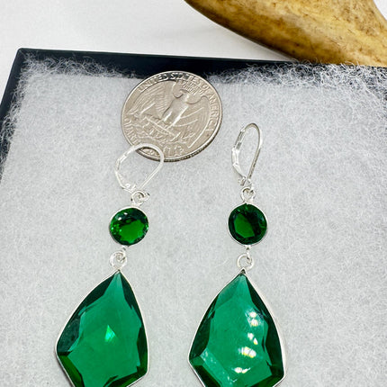 Vintage Green Glass Dangle Earrings Sterling Silver Leverbacks-Earrings-TomWayne Jewelers